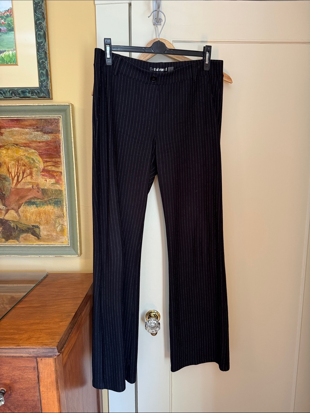 Betabrand Black Pinstripe Dress Pants